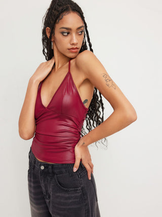 Halter Neckline Ruched Cami Top
