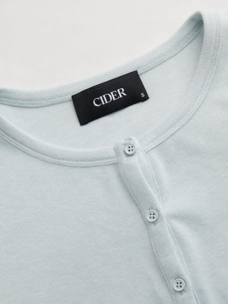 Round Neckline Solid Button Short Sleeve Top
