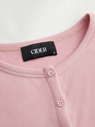 Round Neckline Solid Button Short Sleeve Top