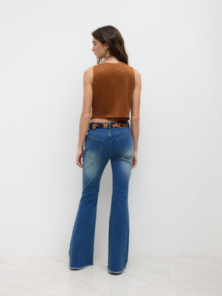 Suede V-Neck Lace Trim Waistcoat