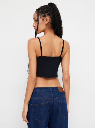 Cotton-blend Scoop Neckline Solid Adjustable Strap Cami Top