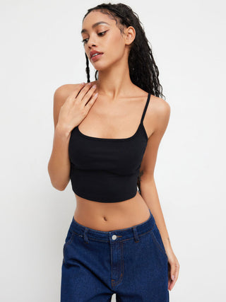 Cotton-blend Scoop Neckline Solid Adjustable Strap Cami Top