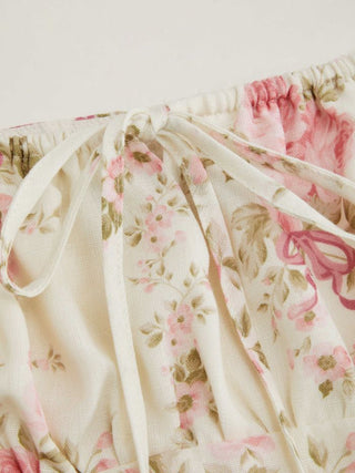 Square Neck Floral Knotted Mini Dress