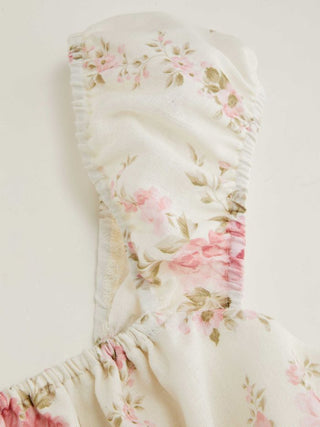 Square Neck Floral Knotted Mini Dress