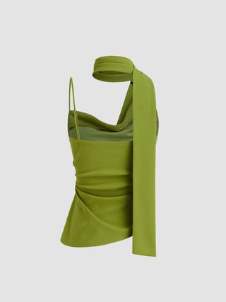 Halter Neckline Ruched Cami Top With Scarf