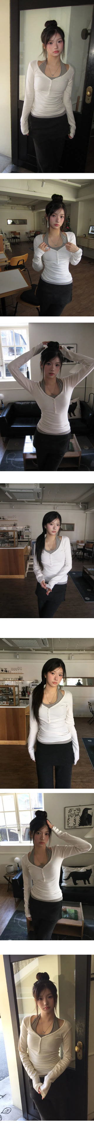 MOMU Button Long Sleeve VER Line T-Shirt - 3 Colors