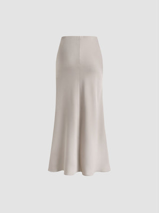Satin Mid Rise Ruffle Bias Maxi Skirt