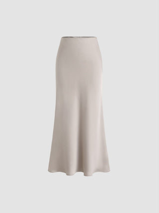Satin Mid Rise Ruffle Bias Maxi Skirt
