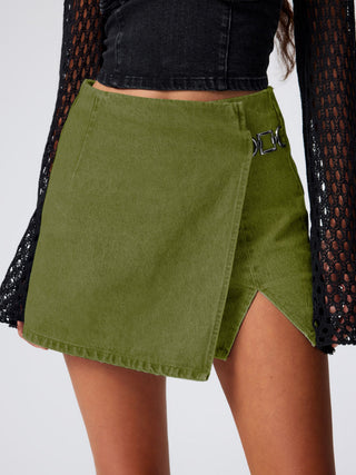 Denim Mid Waist Split Mini Skort