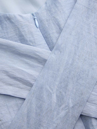 Linen-blend Boat Neck Solid Knotted Backless Mini Dress