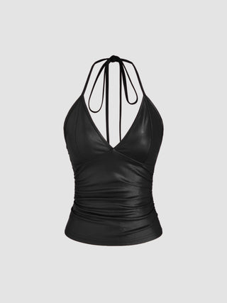 Halter Neckline Ruched Cami Top