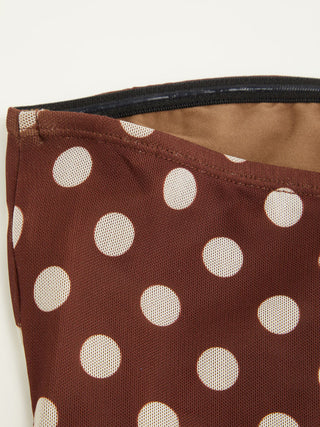 Mesh Halter Neckline Polka Dot Ruched Midi Dress