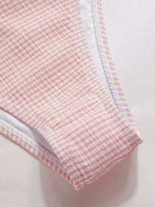 V-neck Gingham Bowknot Lettuce Trim Tankini Bikini Set