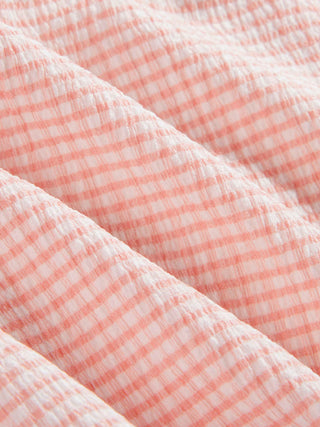 V-neck Gingham Bowknot Lettuce Trim Tankini Bikini Set