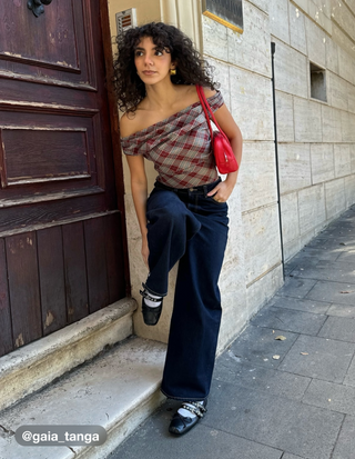 Off-shoulder Tartan Ruched Crop Top