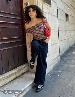 Off-shoulder Tartan Ruched Crop Top
