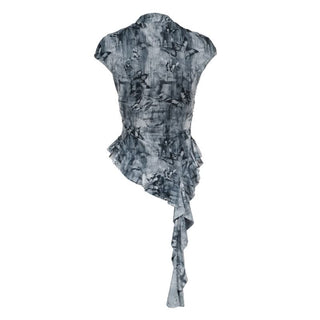 Cap sleeve butterfly print button top