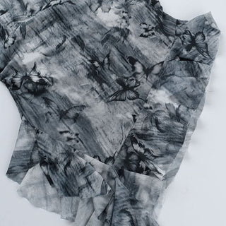 Cap sleeve butterfly print button top