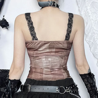 Lace hem butterfly print cami top