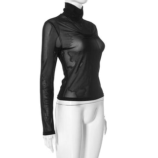 High neck long sleeve mesh top