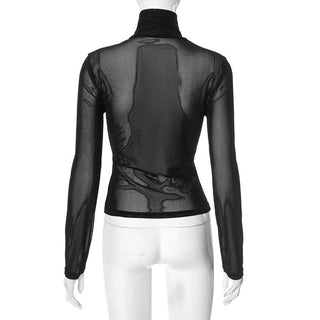 High neck long sleeve mesh top