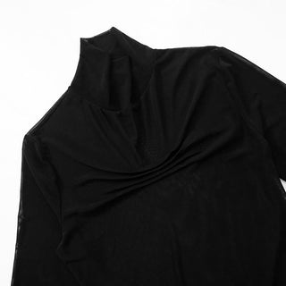 High neck long sleeve mesh top