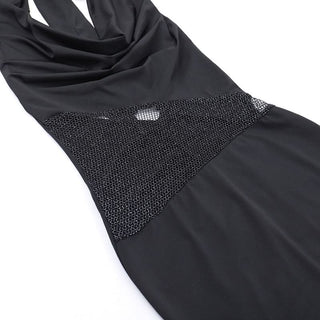 Halter cowl neck fishnet patchwork ruched maxi dress