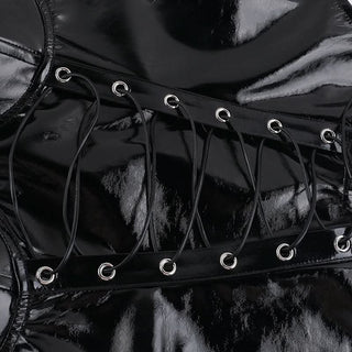 Halter PU leather lace up backless top