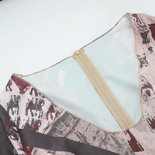 Long sleeve v neck contrast zip-up maxi dress