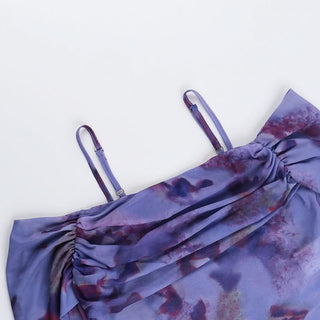 Off shoulder long sleeve mesh print top