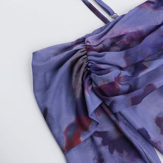 Off shoulder long sleeve mesh print top