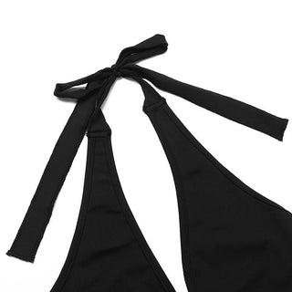 Halter v neck hollow out lace self tie romper