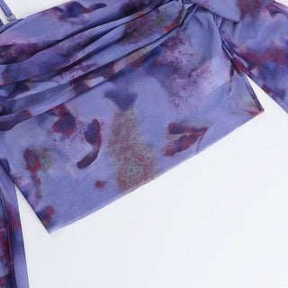 Off shoulder long sleeve mesh print top