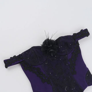 Off shoulder embroidery glitter flower applique top