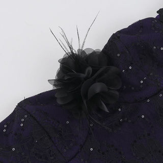 Off shoulder embroidery glitter flower applique top