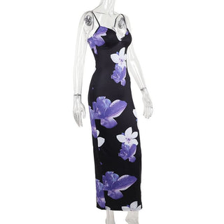 V neck flower print cami maxi dress