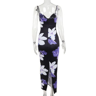 V neck flower print cami maxi dress