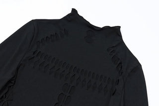 High neck long sleeve spider web hollow out bodysuit