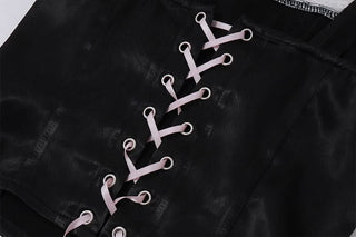 Beaded lace hem bowknot lace up top