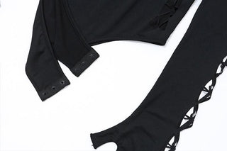 High neck long sleeve spider web hollow out bodysuit