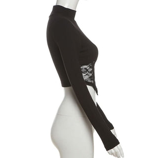 High neck long sleeve lace top