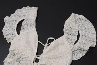 V neck hollow out self tie ruffle cut out maxi dress