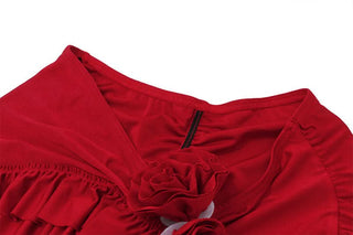 Off shoulder flower applique ruffle mini skirt set