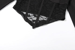 High neck long sleeve lace top