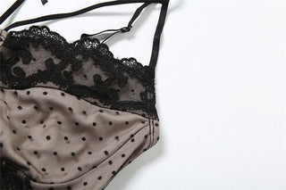 Halter lace bowknot polka dot cami top