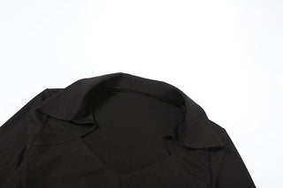 Turnover collar long flared sleeve hollow out cut out top