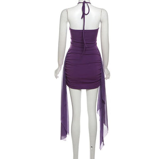 Halter sweetheart pattern fluffy ruched mini dress