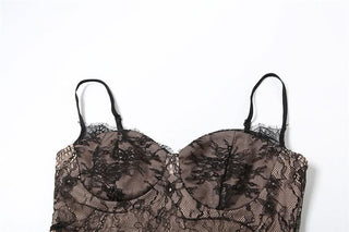 Sweetheart neck slit mesh lace cami maxi dress