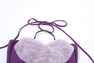 Halter sweetheart pattern fluffy ruched mini dress