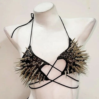 Halter self tie rivet backless crop top